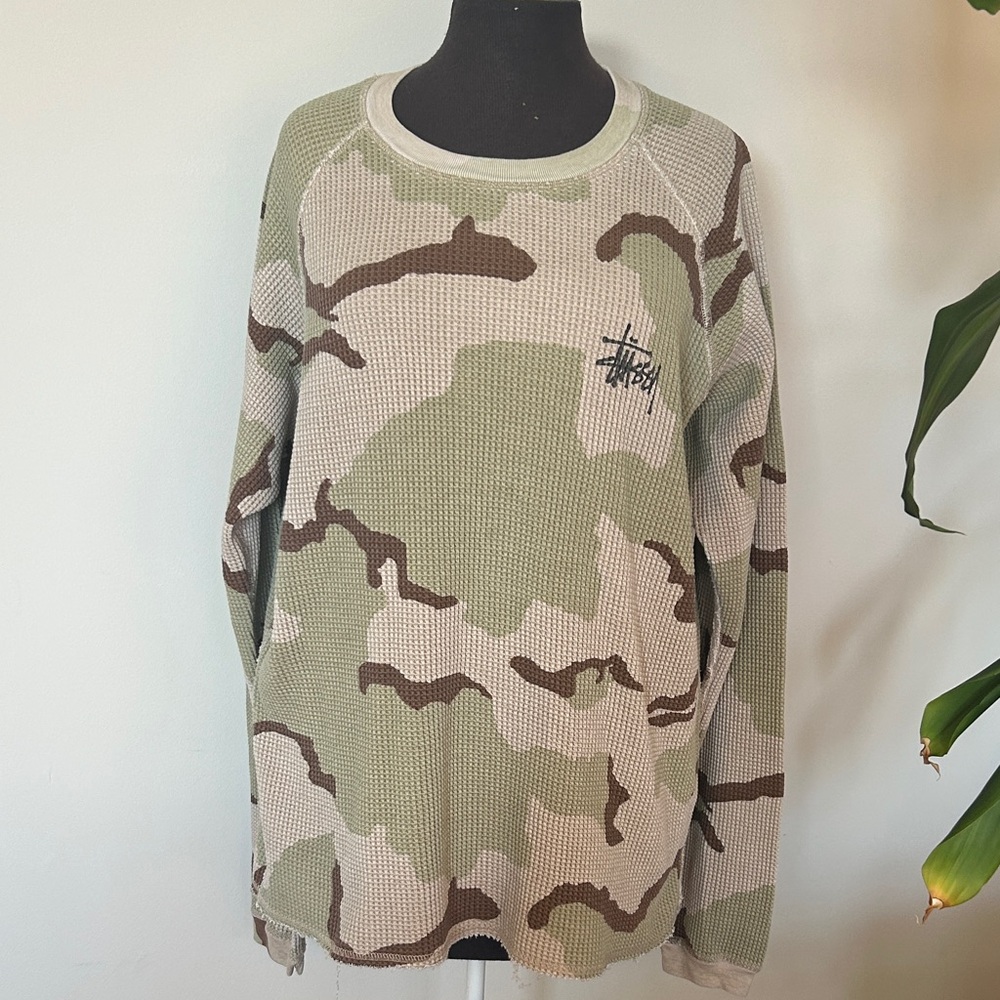 Stussy waffle knit camo long-sleeve shirt